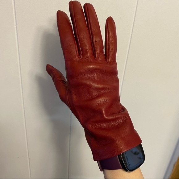 Vintage Super Soft Leather Red Gloves Slit Wrist Designer Classic Timeless - Picture 6 of 13